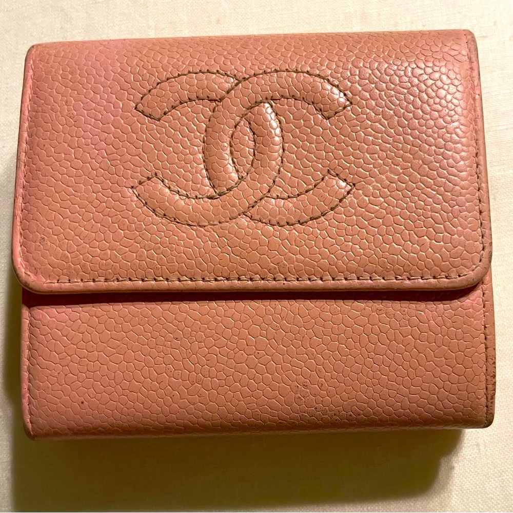 Chanel Pink CC Bifold Leather Caviar Wallet